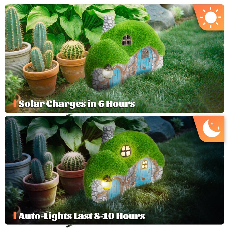 Darkdec Outdoor Figurine Lights Garden House Statue - Outdoor Statues with Solar Lights Garden Cottage Lighting Figurines for Home or Yard Decor - Image 3