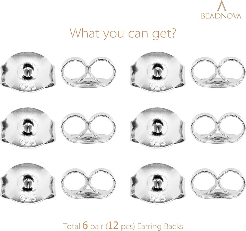 BEADNOVA 925 Sterling Silver Earring Backs for Studs Butterfly Earring Backing Secure Safety Backs for Ear Studs 12 pcs - Image 2