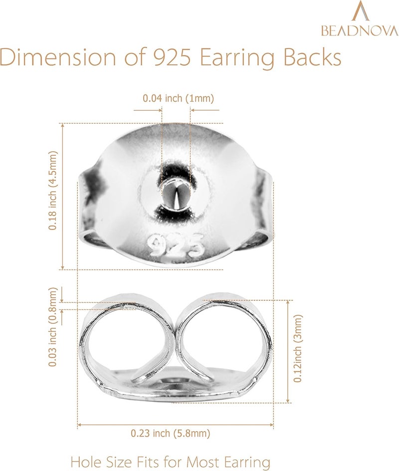 BEADNOVA 925 Sterling Silver Earring Backs for Studs Butterfly Earring Backing Secure Safety Backs for Ear Studs 12 pcs - Image 3