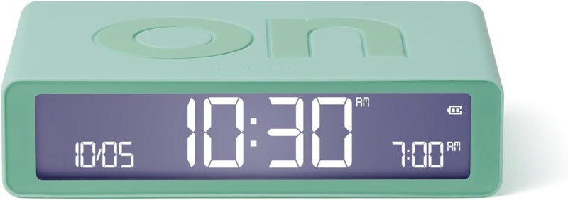 LEXON Flip Classic Luminous Morning Alarm Clock, Reversible with Faces on Off and Snooze Function, LCD Display and Touch Light, Rechargeable by USB-C - Mint - Image 1