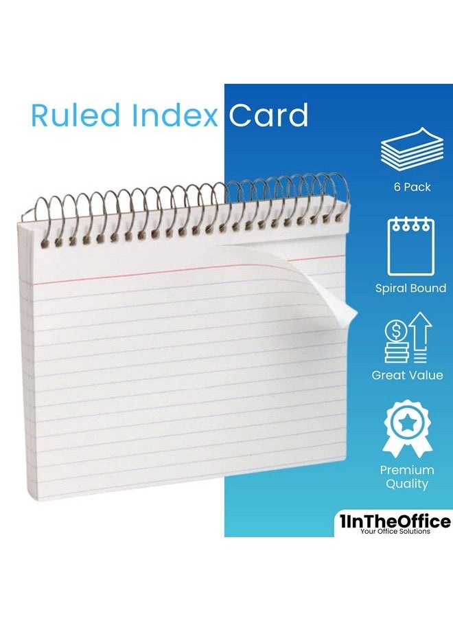 1InTheOffice - 4X6 Spiral Bound Index Cards Ruled Index Card Lined Index Card White 50 Cards Pack 6 Pack - Image 1