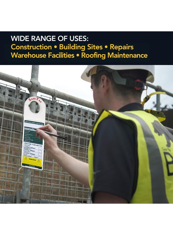 حامل سقالة مع 10 علامات و20 إدراج + 2 قلم تحديد، علامات فحص سلامة السقالات للإنشاءات، لا تستخدم – تحذير (مجموعة 32 قطعة) - Image 4