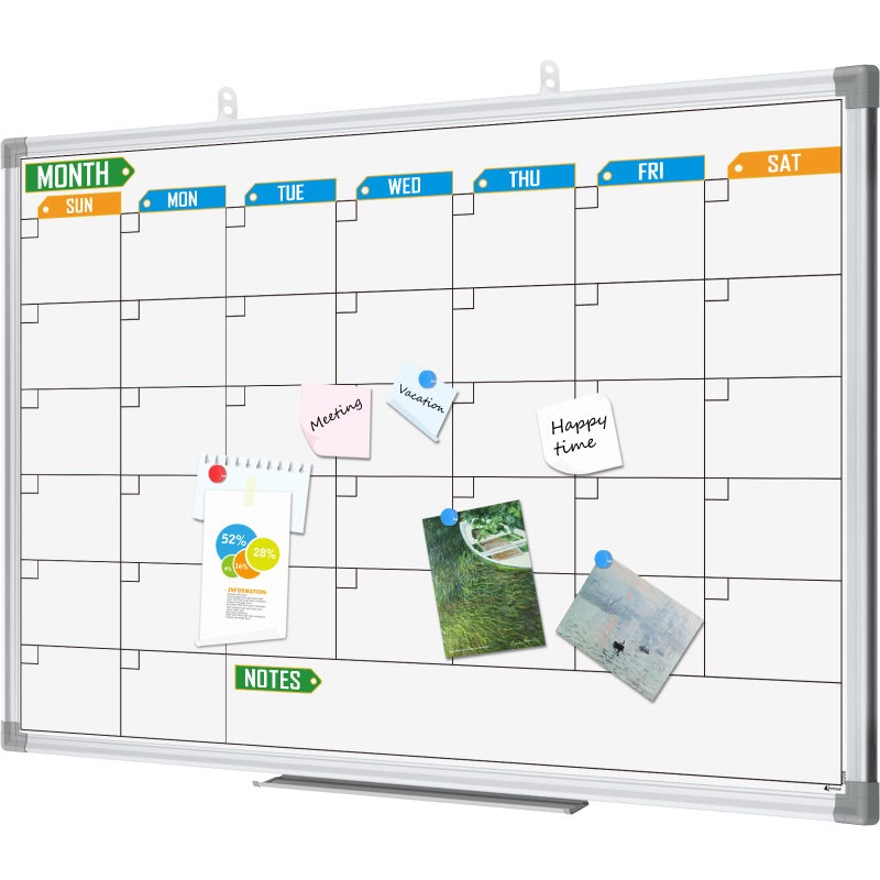 Lockways Dry Erase Calendar Whiteboard White Board Monthly 24 x 18 WallMounted Aluminum Framed Calendar Board