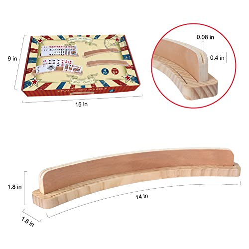 GOTHINK Set of 4 Cruved Playing Card Holder for Kids Adult Seniors 2 Slot Solid Wood Cards Holders for Playing Cards 14 x 16 x 18 Inch Non Slip Card Deck for Bridge Canasta Strategy Card Games - Image 5