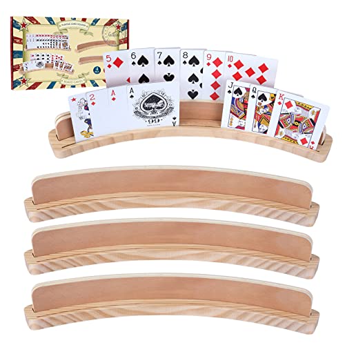 GOTHINK Set of 4 Cruved Playing Card Holder for Kids Adult Seniors 2 Slot Solid Wood Cards Holders for Playing Cards 14 x 16 x 18 Inch Non Slip Card Deck for Bridge Canasta Strategy Card Games - Image 2