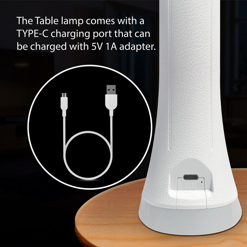 Wipro ABS 6W Rechargable Table lamp with 3 Grade dimming TL2 USBC ChargingLED Portable Desk lamp for StudyEasy Touch ControlAdjustable Light HeadPremium Texture DesignPack of 1 White - Image 4