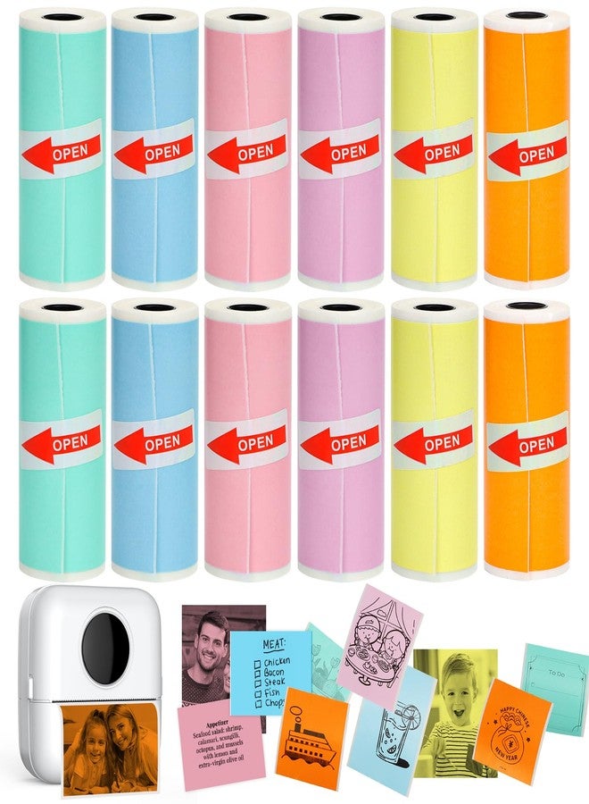 HuiJuKeJi 12 Rolls Mini Printer Sticker Paper,Thermal Self-adhesive paper 57 * 25mm,12 Rolls of Colour Paper for Pocket Inkless Portable Bluetooth Printer to Print Photo,Note - Image 1
