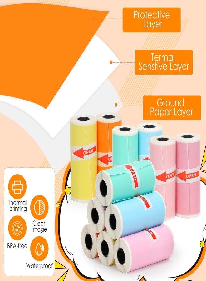 HuiJuKeJi 12 Rolls Mini Printer Sticker Paper,Thermal Self-adhesive paper 57 * 25mm,12 Rolls of Colour Paper for Pocket Inkless Portable Bluetooth Printer to Print Photo,Note - Image 3