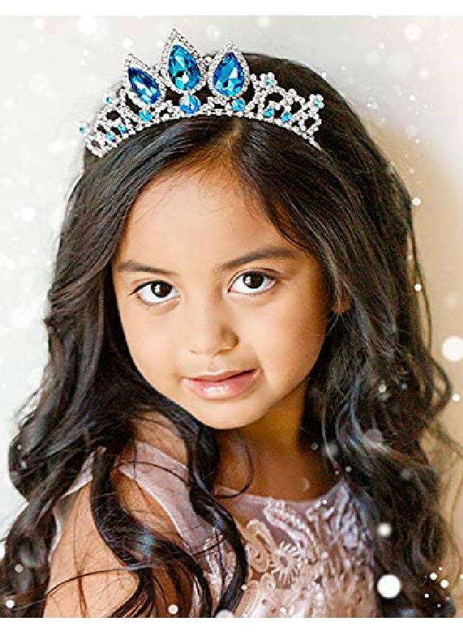 SWEETV - Frozen Elsa Tiara For Girls Birthday And Costume Blue Crystal Princess Crown Headband For Kids Cosplay Wedding Hair Accessories For Flower Girls - Image 1