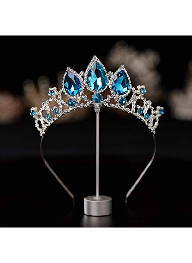 SWEETV - Frozen Elsa Tiara For Girls Birthday And Costume Blue Crystal Princess Crown Headband For Kids Cosplay Wedding Hair Accessories For Flower Girls - Image 1