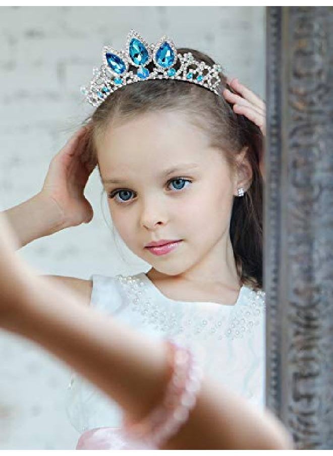 SWEETV - Frozen Elsa Tiara For Girls Birthday And Costume Blue Crystal Princess Crown Headband For Kids Cosplay Wedding Hair Accessories For Flower Girls - Image 1