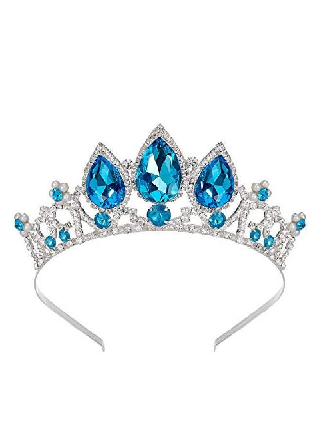 SWEETV - Frozen Elsa Tiara For Girls Birthday And Costume Blue Crystal Princess Crown Headband For Kids Cosplay Wedding Hair Accessories For Flower Girls - Image 1