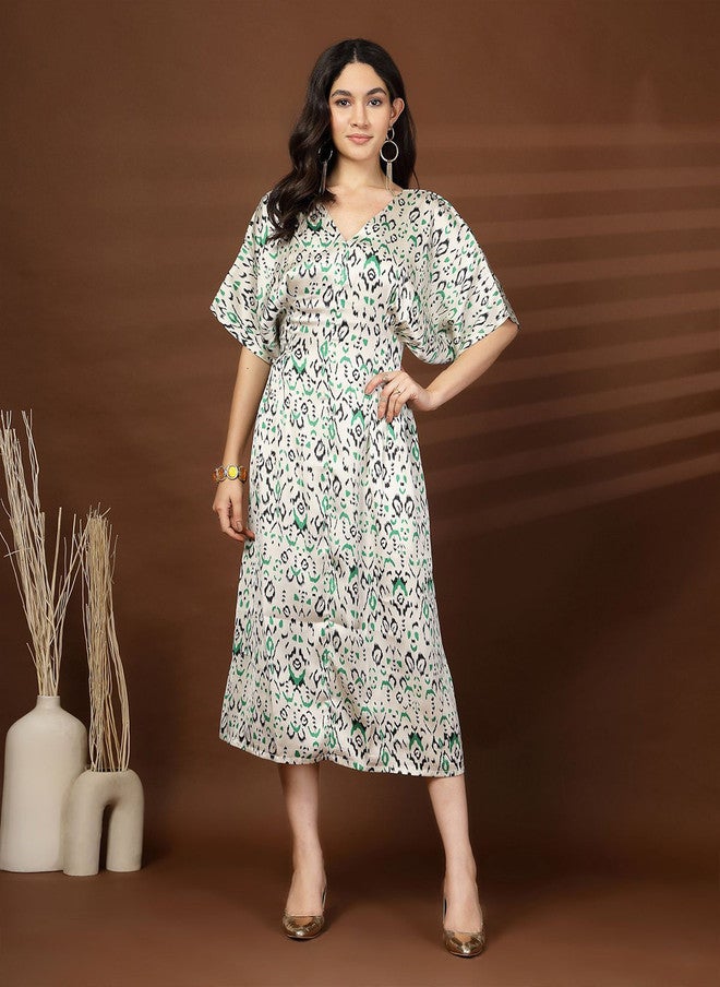 PlusS فستان ميدي بتصميم تجريدي على شكل حرف V للنساء - Image 1