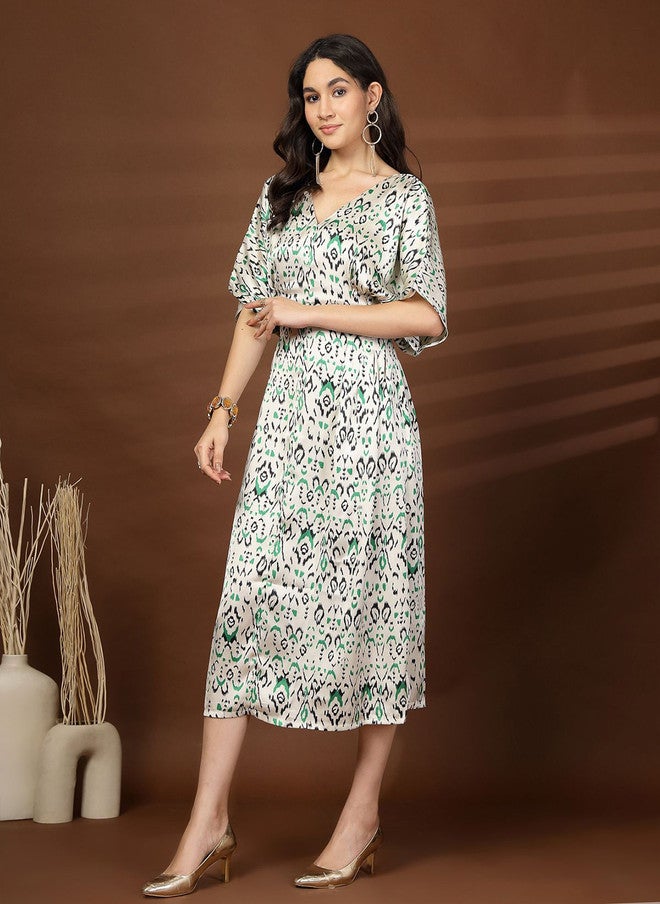 PlusS فستان ميدي بتصميم تجريدي على شكل حرف V للنساء - Image 4