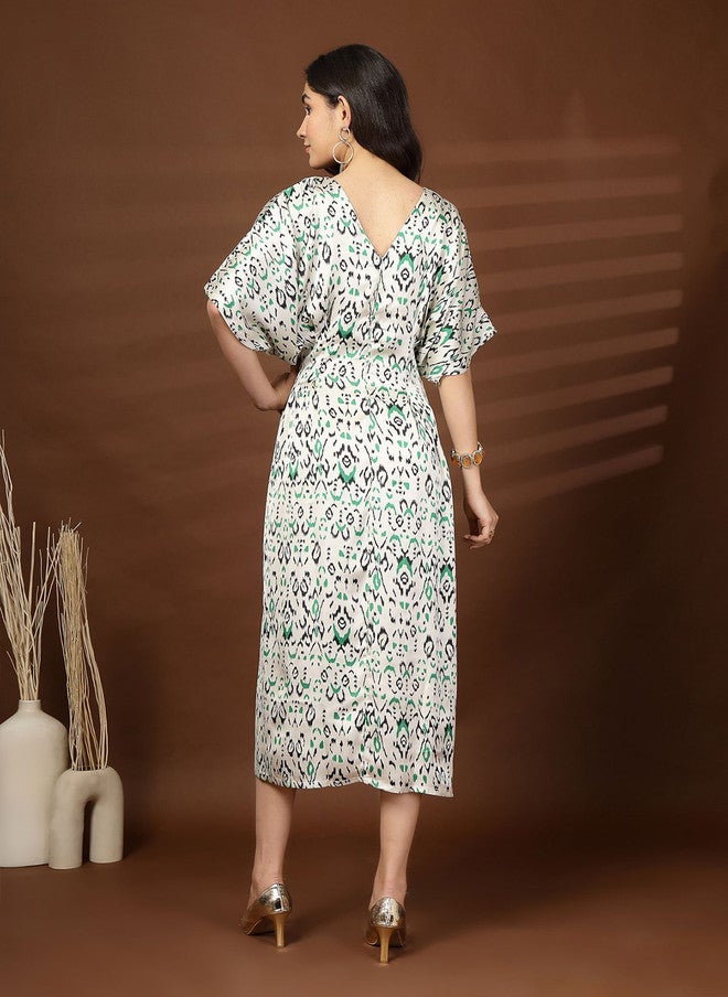 PlusS فستان ميدي بتصميم تجريدي على شكل حرف V للنساء - Image 5