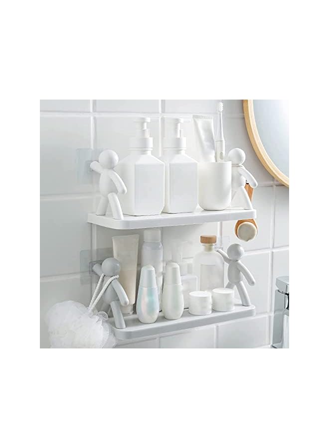 راكسوم قطعتان من رف الاستقبال المعلق على الحائط للمطبخ والحمام بتصميم رجل صغير لاصق ذاتي، أرفف عائمة بيضاء، رف تخزين خالٍ من اللكمات للمطبخ والحمام (أبيض) - Image 3