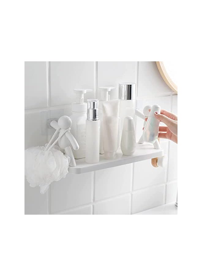 راكسوم قطعتان من رف الاستقبال المعلق على الحائط للمطبخ والحمام بتصميم رجل صغير لاصق ذاتي، أرفف عائمة بيضاء، رف تخزين خالٍ من اللكمات للمطبخ والحمام (أبيض) - Image 5