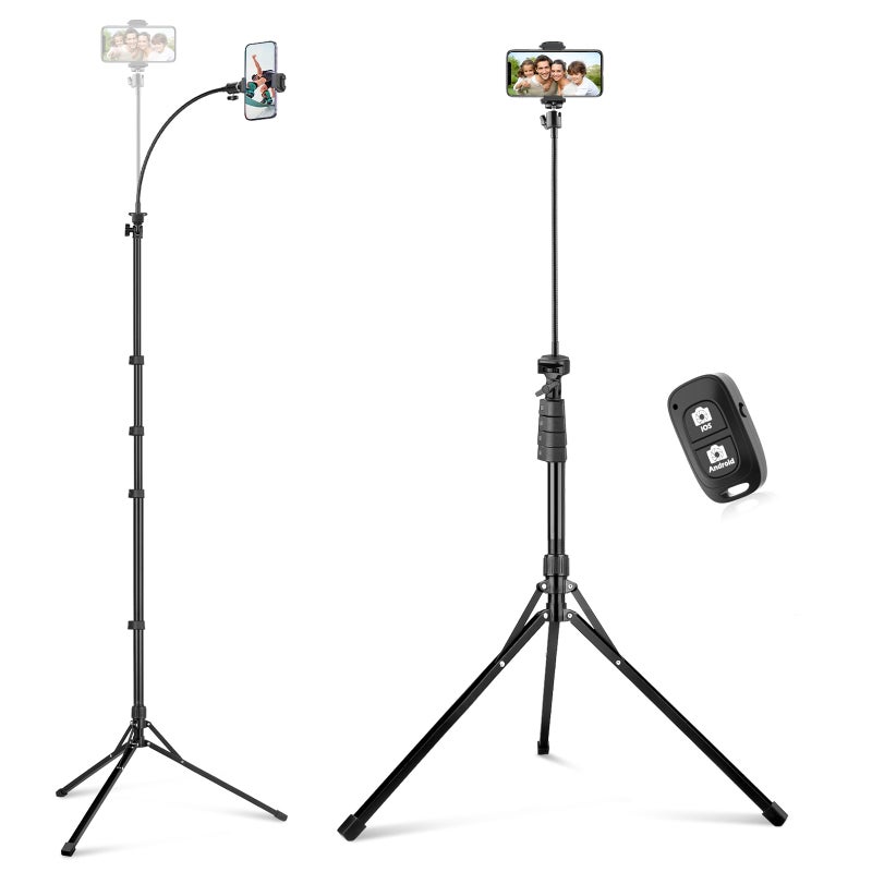 Sensyne 92 Cell Phone Tripod Selfie Stick Tripod with 165 Flexible Gooseneck Overhead Phone Stand for Video Recording Photography Compatible with Phone Camera - Image 2