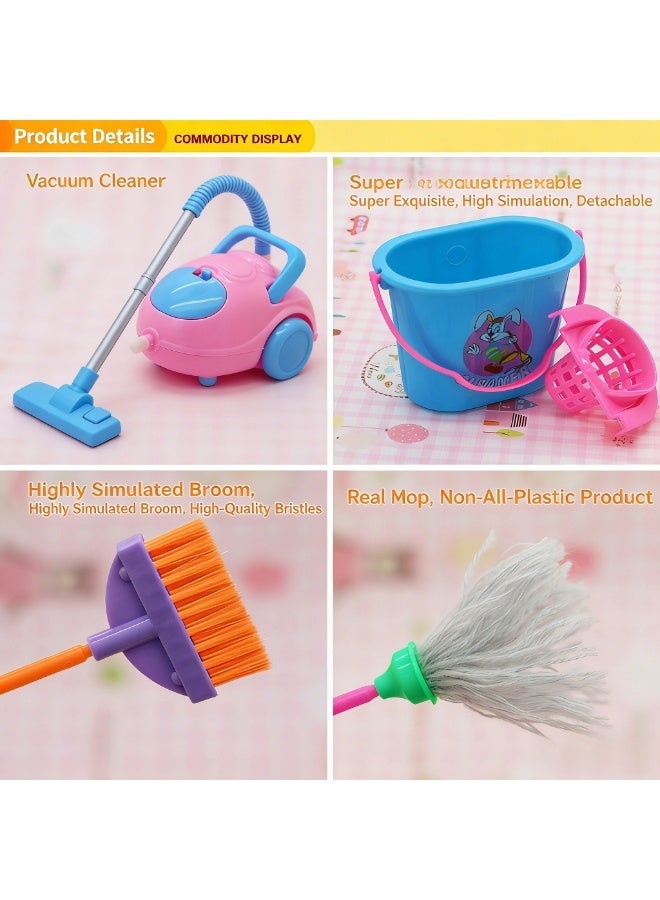 Uthriyya 9-Piece Mini Pretend Play Mop Broom House Cleaning Furniture Tools Kit Toy - Image 3