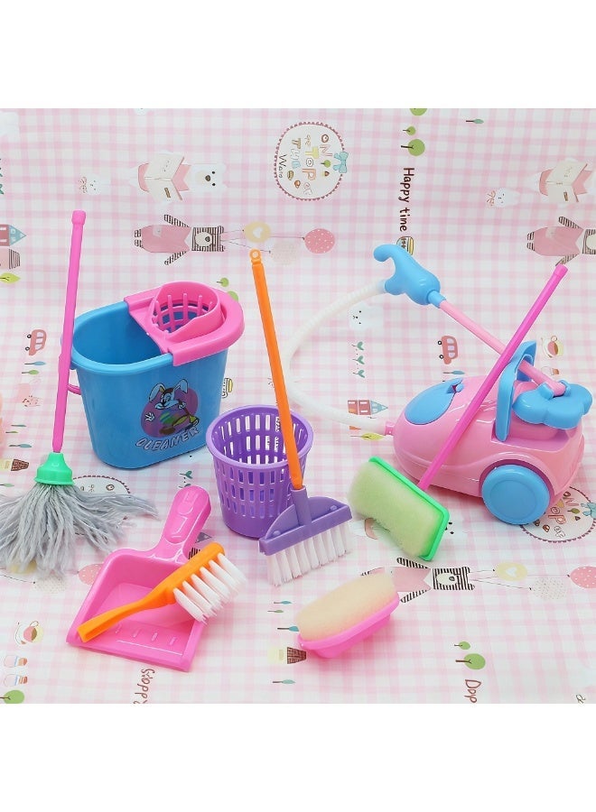 Uthriyya 9-Piece Mini Pretend Play Mop Broom House Cleaning Furniture Tools Kit Toy - Image 4