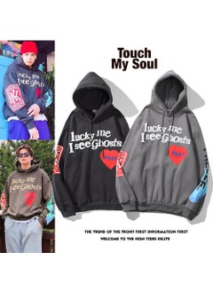 Generic Kanye West Kids See Ghost Heart Graffiti Print Cotton Hoodie Sweatshirt Street Style Long Sleeve Unisex Casual Wear Dark gray  - Image 3