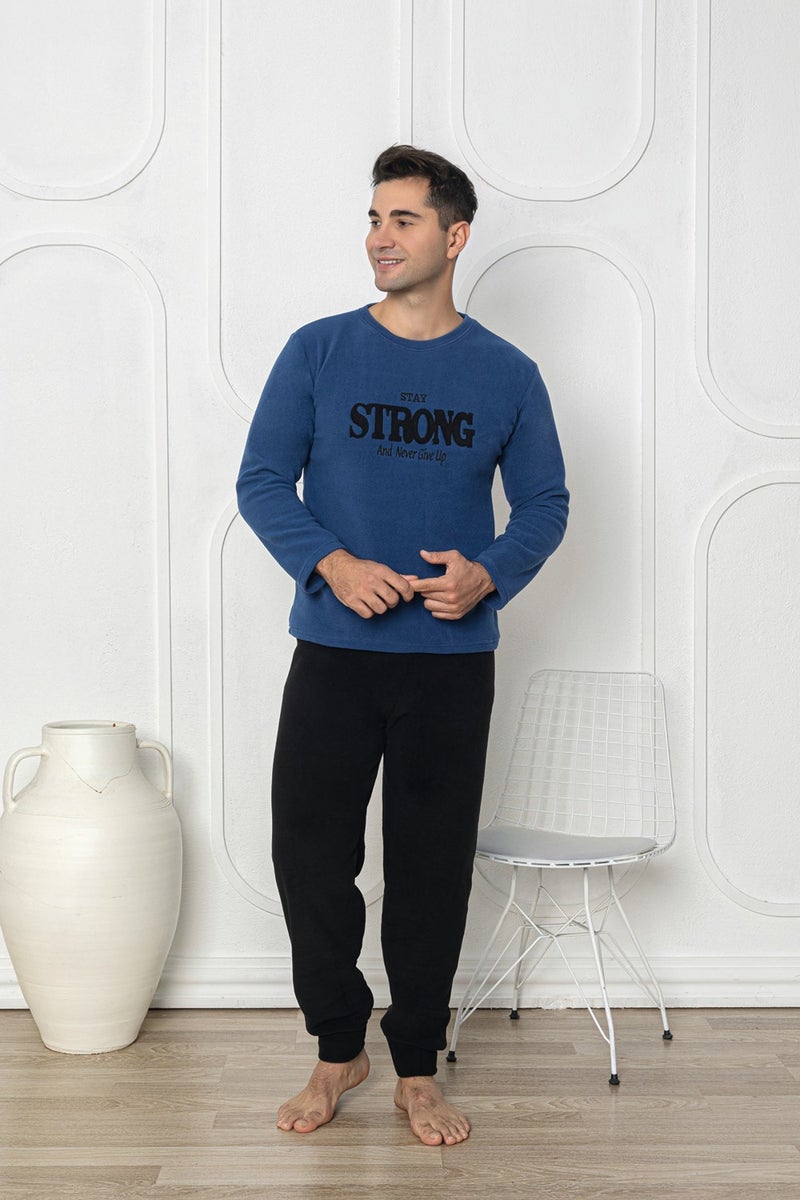 Sude Homewear Men's Letter Patterned Polar Fleece Pajama Set  - Image 3