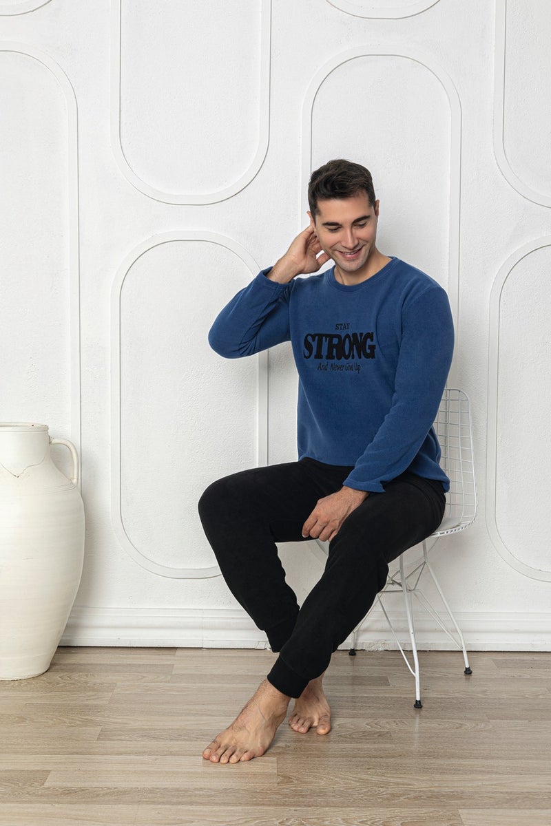 Sude Homewear Men's Letter Patterned Polar Fleece Pajama Set  - Image 1