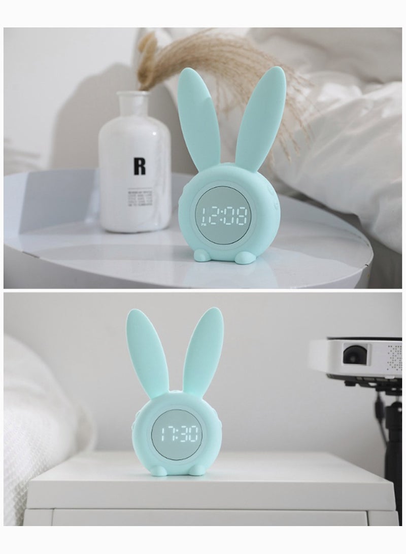 Green Rabbit Alarm Clock Luminous Rabbit Alarm Clock Cartoon Rabbit L LED Silicone Bed Light Multifunctional Home Desktop Decorations Timed Night Light for Kids with Lithium Battery - Image 5