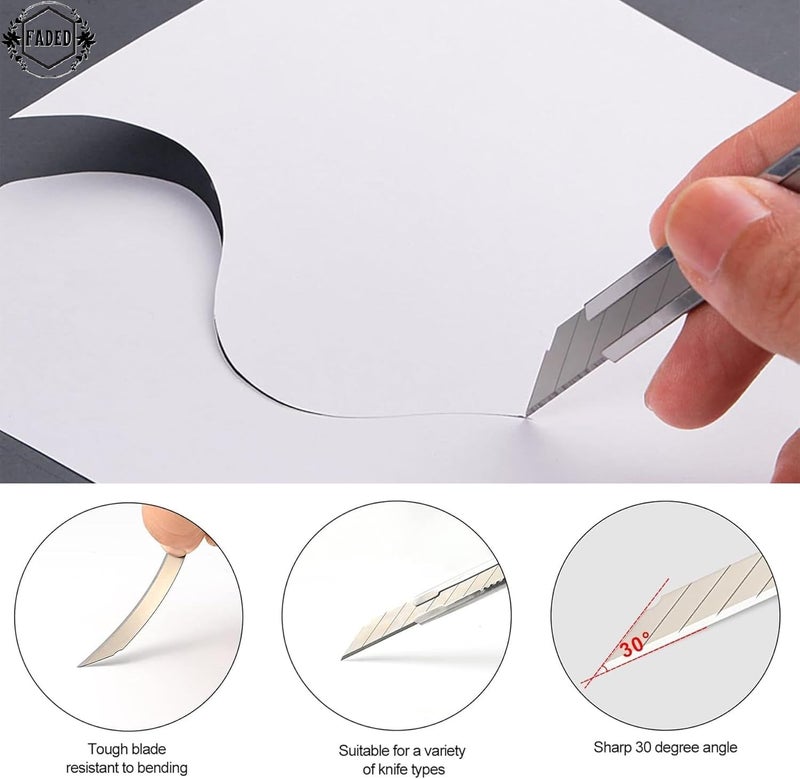 Faded 9mm Replacement Paper Cutter Blades – Sharp, Durable Steel Utility Knife Refills – Precision Cutting Blades for Office, Art, Craft, DIY & Stationery Use (Pack of 50pcs) - Image 2