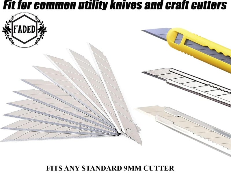 Faded 9mm Replacement Paper Cutter Blades – Sharp, Durable Steel Utility Knife Refills – Precision Cutting Blades for Office, Art, Craft, DIY & Stationery Use (Pack of 50pcs) - Image 5