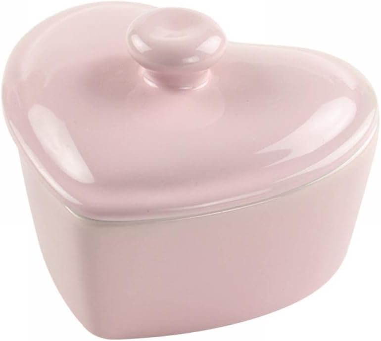 Bicuzat وعاء حلوى على شكل قلب مع غطاء وعاء خبز خزفي وعاء أرز 5 أوقية وردي - Image 1