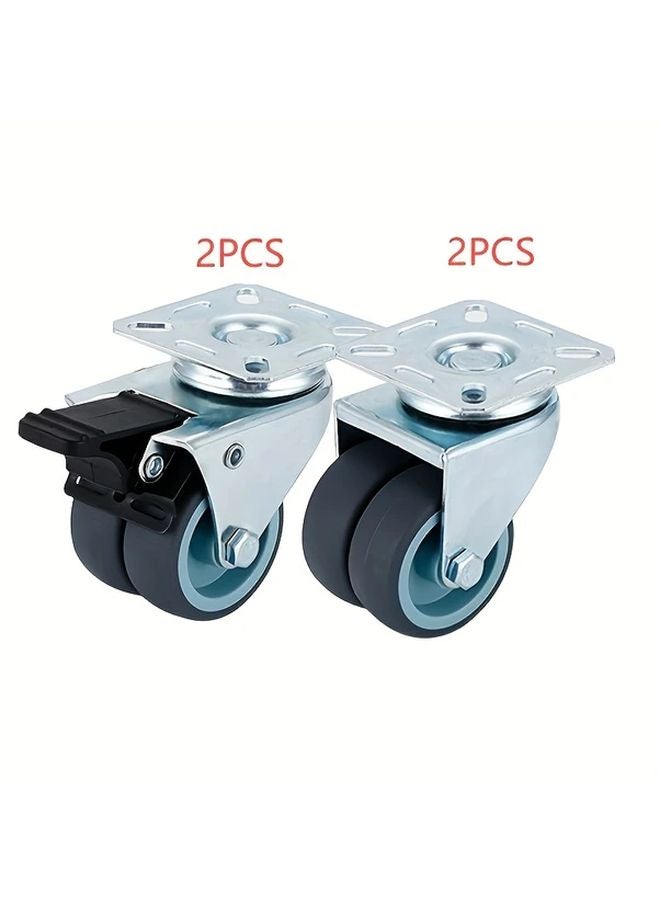 4Pcs 2 Inch Heavy Duty Castor Wheels With 2 Brakes 800Lbs Capacity Silvery - Image 1