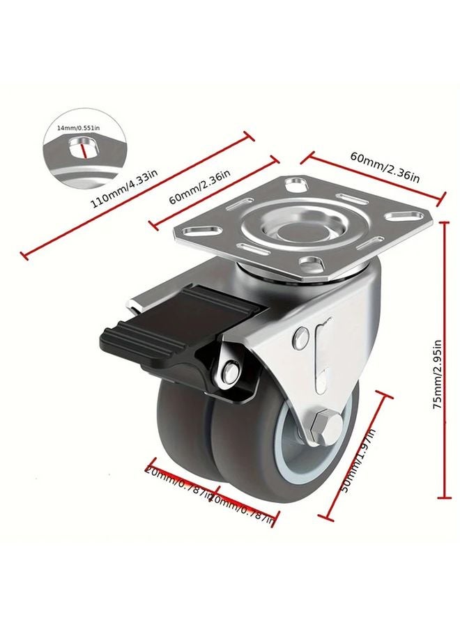 4Pcs 2 Inch Heavy Duty Castor Wheels With 2 Brakes 800Lbs Capacity Silvery - Image 5