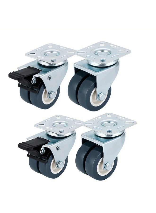 4Pcs 2 Inch Heavy Duty Castor Wheels With 2 Brakes 800Lbs Capacity Silvery - Image 2