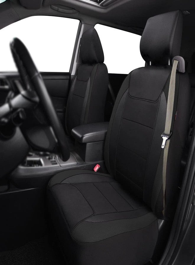 Flying Banner car seat Covers Quality Carbon Fiber Air Mesh Fabric Sport Low High Back Bucket Back Pocket Arm Rest (2 Fronts-Low Bucket-Built-in Seatbelt Compatible, Black) - Image 2