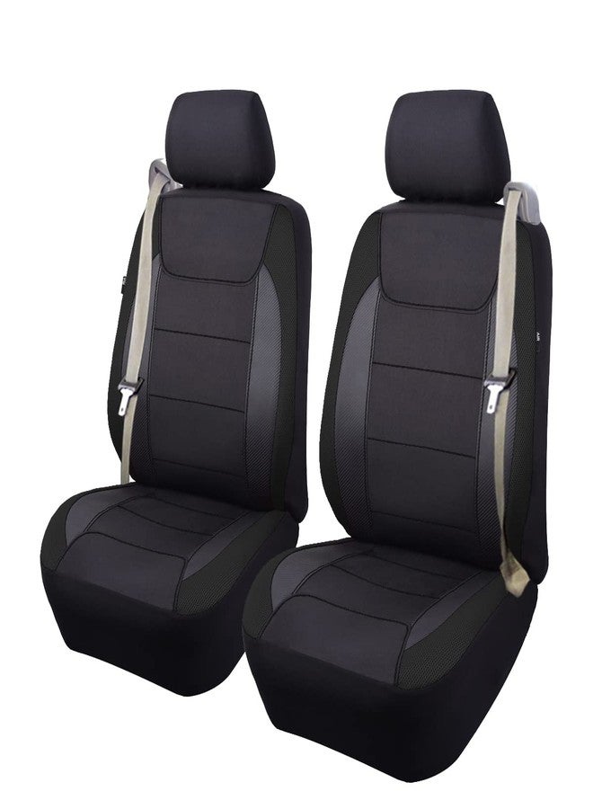 Flying Banner car seat Covers Quality Carbon Fiber Air Mesh Fabric Sport Low High Back Bucket Back Pocket Arm Rest (2 Fronts-Low Bucket-Built-in Seatbelt Compatible, Black) - Image 1
