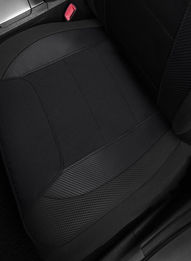 Flying Banner car seat Covers Quality Carbon Fiber Air Mesh Fabric Sport Low High Back Bucket Back Pocket Arm Rest (2 Fronts-Low Bucket-Built-in Seatbelt Compatible, Black) - Image 5