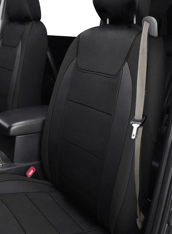 Flying Banner car seat Covers Quality Carbon Fiber Air Mesh Fabric Sport Low High Back Bucket Back Pocket Arm Rest (2 Fronts-Low Bucket-Built-in Seatbelt Compatible, Black) - Image 4
