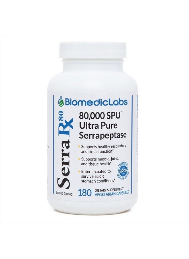 Biomedic Labs RX - Serra-RX 80,000 SU Serrapeptase - Enteric Coated Proteolytic Systemic Enzyme, Non-GMO, Gluten Free, Vegan, Supports Sinus & Lung Health, 180 Veg Capsules - Image 1