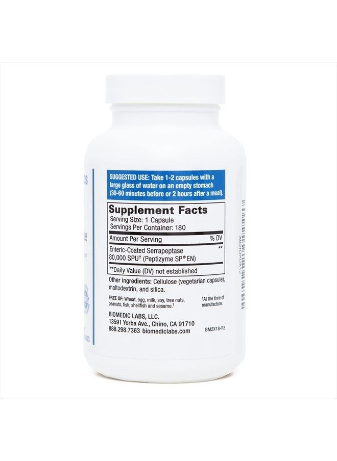 Biomedic Labs RX - Serra-RX 80,000 SU Serrapeptase - Enteric Coated Proteolytic Systemic Enzyme, Non-GMO, Gluten Free, Vegan, Supports Sinus & Lung Health, 180 Veg Capsules - Image 1