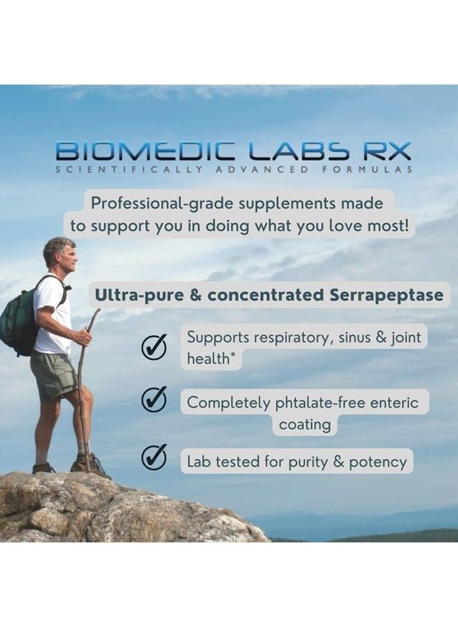 Biomedic Labs RX - Serra-RX 80,000 SU Serrapeptase - Enteric Coated Proteolytic Systemic Enzyme, Non-GMO, Gluten Free, Vegan, Supports Sinus & Lung Health, 180 Veg Capsules - Image 1