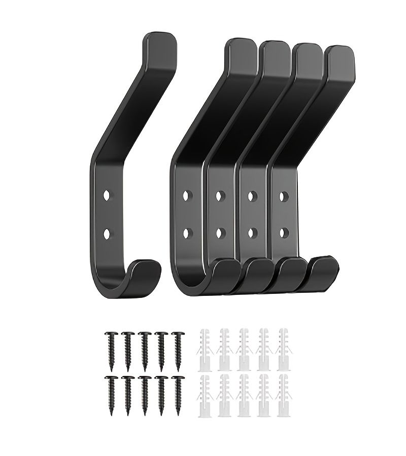 5pcs Black Metal Wall Hooks 20 lbs Max Towels Hats Backpacks Clothes - Image 1