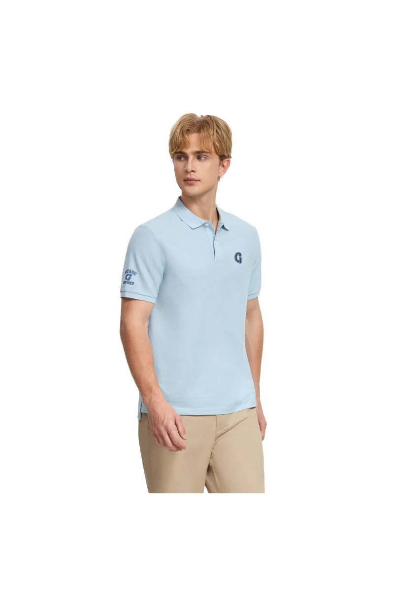 GIORDANO Men's Blue Pique Solid Polo