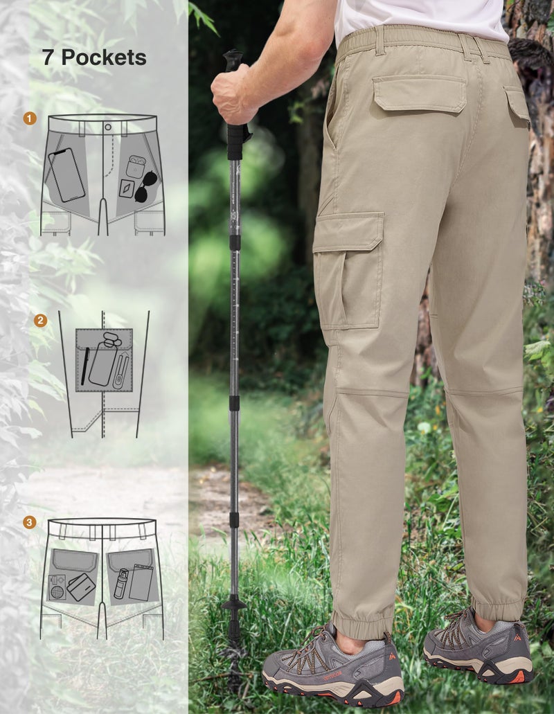 PULI Men's Cargo Hiking Pants Elastic Waist Jogging Pants with Pockets Lightweight Stretch Waterproof Stone 34 - Image 2