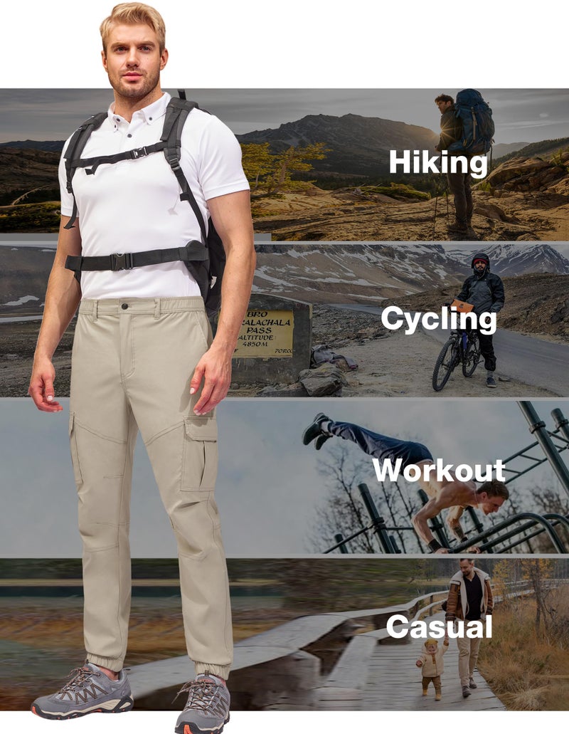 PULI Men's Cargo Hiking Pants Elastic Waist Jogging Pants with Pockets Lightweight Stretch Waterproof Stone 34 - Image 5