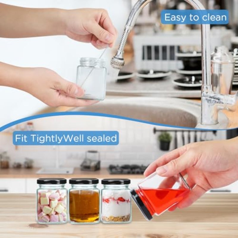 12 Pack 8oz Square Glass Jars with Airtight Black Lids, Labels and Cleaning Brush, Small Mason Jars for Spices, Jam, Honey, Jelly, DIY Gifts, Wedding Favors - Image 5