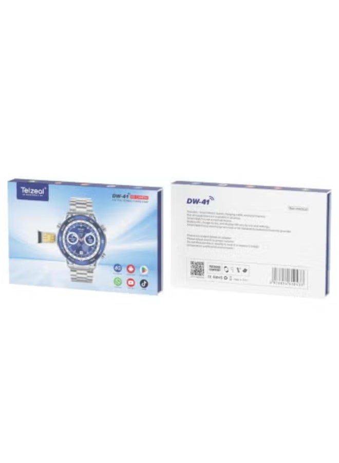 Telzeal DW-41 4G Smart Watch with SIM Card Slot, 1.53-Inch Full Curved Touch Display, 4GB RAM and 64GB Storage, Built-In Front Camera, Fitness Tracking, Call & Internet Support – Smartwatch for Men and Boys – Includes 3 Strap Sets & Charging Cable – All-in-One Wearable Device - Image 2