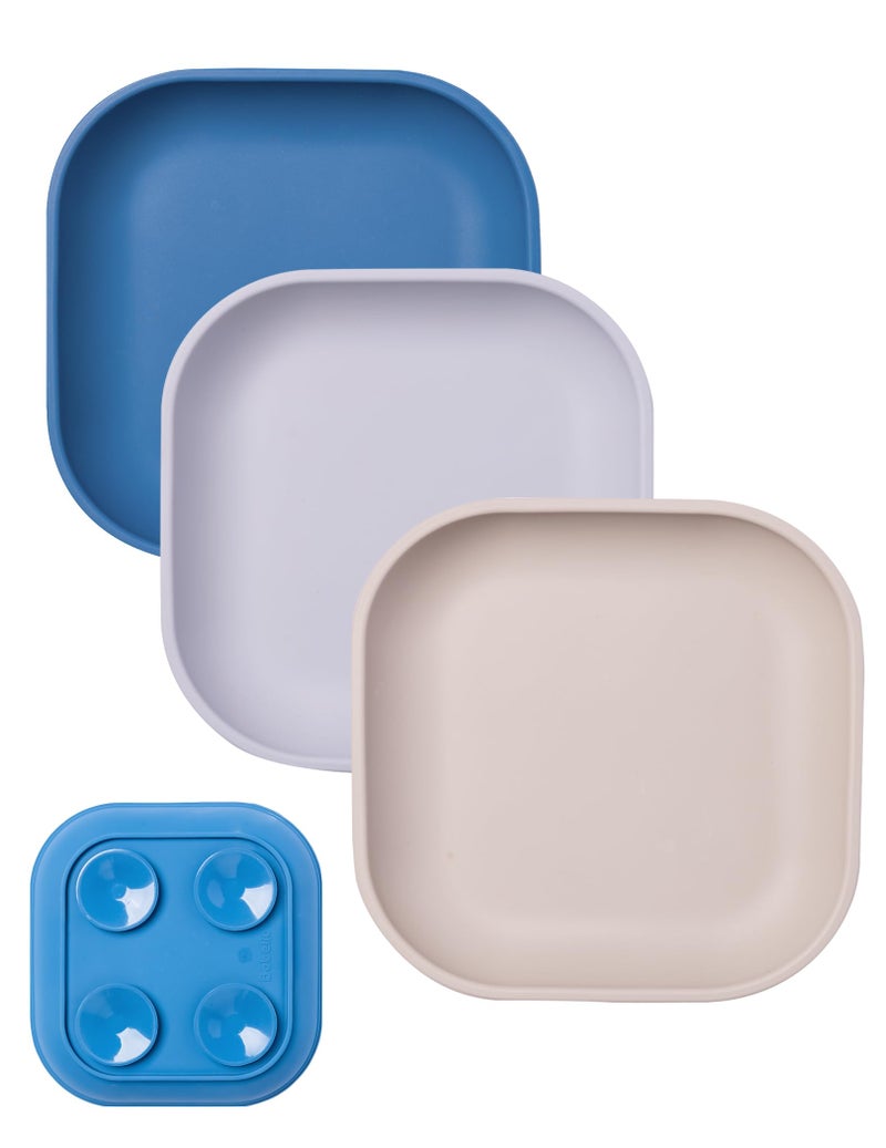 أطباق بابلليو الماصة للأطفال والرضع 100% سيليكون غذائي خالي من BPA آمن في غسالة الصحون والميكروويف مع 4 أكواب ماصة قابلة للتكديس 3 عبوات