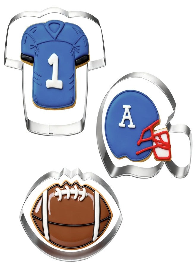 LUBTOSMN New Football Cookie Cutter Set-3 Piece-3.5 inch-Football, Football Helmet and Jersey Fondant Biscui Cutters - Image 1