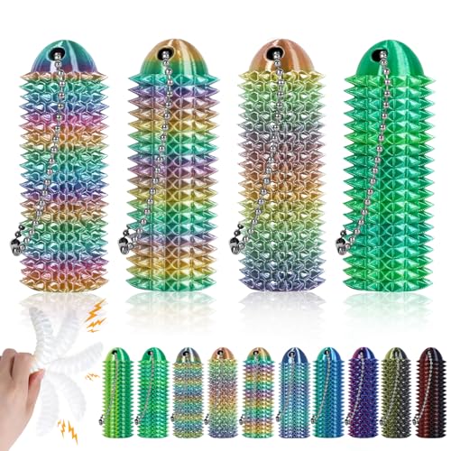 comwish Little Ouchies Pain Fidget Portable Stim Tool Fidget Toy for Adults Pain Stim Fidget 3D Printed Spiky Grippie Stim Keychain for Anxiety Relief Novelty Gifts RainbowColored4pcs - Image 1
